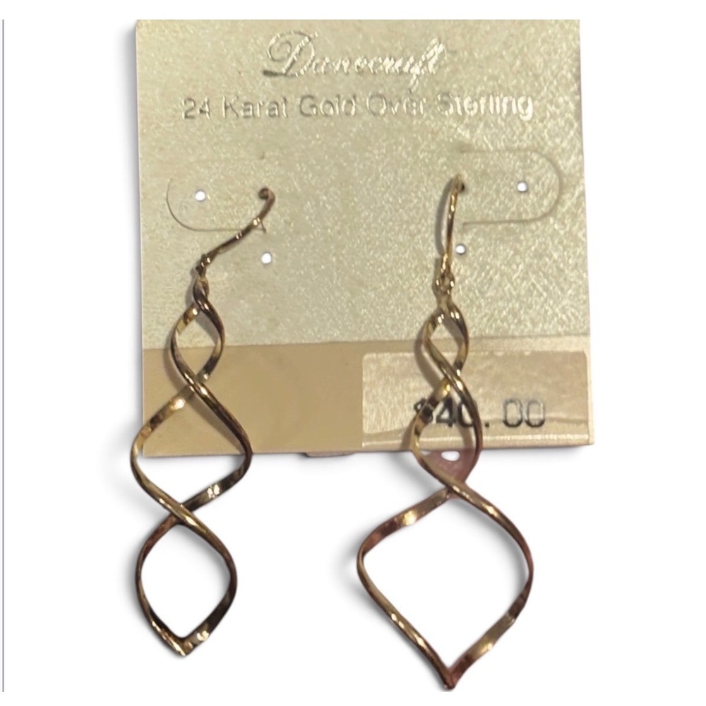 Danecraft 24K Gold Over Sterling Silver Double Spiral Twist Drop Earrings New